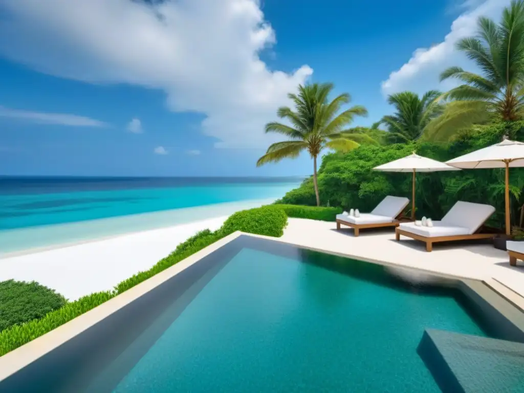 Villa de lujo frente al mar: paraísos turquesas y elegancia moderna Una villa vacacional de lujo con vista al mar y piscina infinita en un paraíso tropical