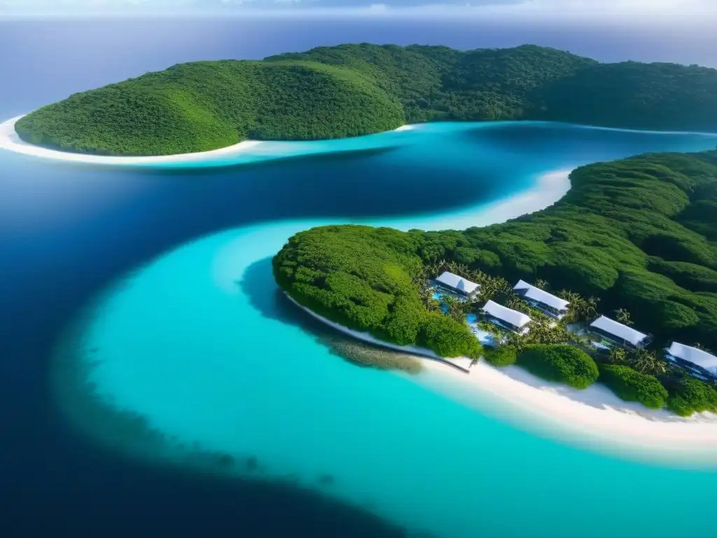 Exclusiva isla privada: lujo y elegancia en el paraíso Villas de lujo y aguas turquesa en isla privada, reflejando exclusividad y elegancia en entorno tranquilo