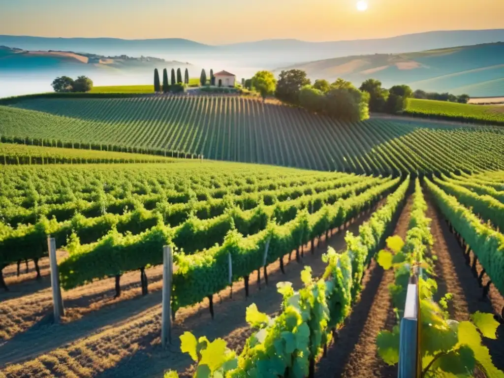 Viñedo expansivo y próspero bajo el cielo azul: ¡inversiones fructíferas! Un viñedo exuberante se extiende hacia el horizonte bajo un cielo azul