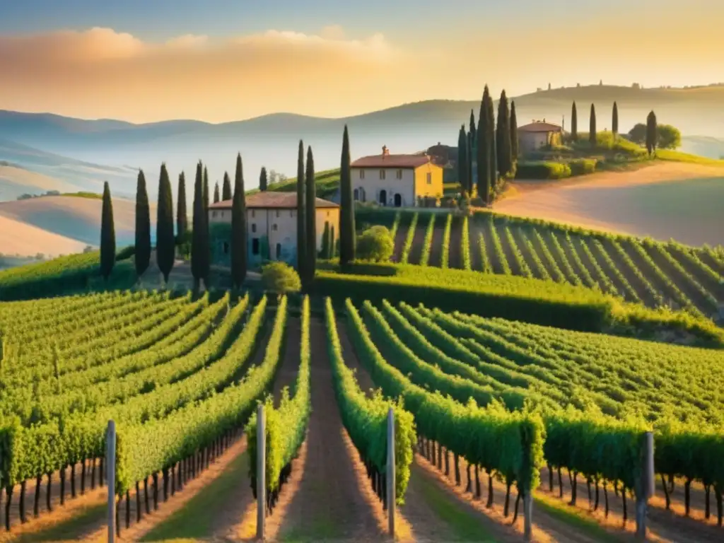 Viñedo de Toscana al atardecer: Belleza dorada 8k Un viñedo pintoresco en la Toscana al atardecer