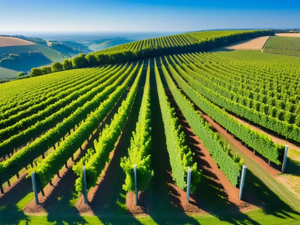 Viñedos en el horizonte: inversión en la industria vitivinícola Viñedos en colinas bajo cielo azul, con bodega moderna al fondo