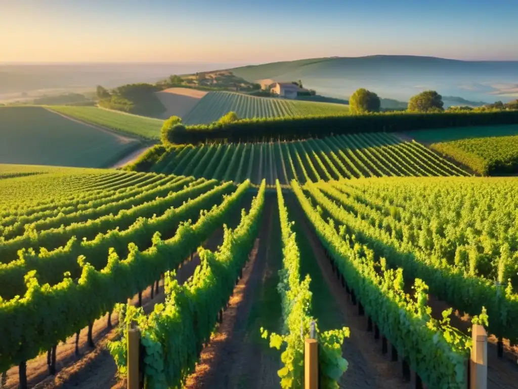 Viñedos exuberantes al atardecer: belleza en 8k Viñedos interminables bañados por la cálida luz dorada del atardecer