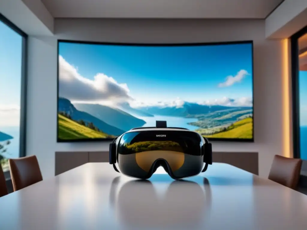 Realidad virtual: lujo y tecnología en propiedad en América del Norte Visita virtual de propiedad en Norteamérica en moderno auricular de realidad virtual
