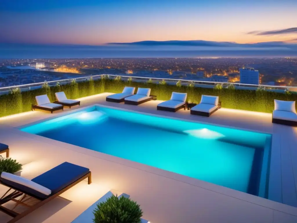 Complejo residencial moderno al anochecer: luces que brillan como estrellas Vista aérea asombrosa de complejo de propiedades multifamiliares modernas al anochecer, con luces brillantes como estrellas en el cielo índigo