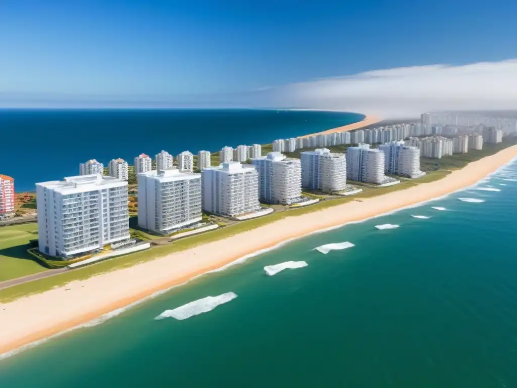 Esplendor costero de Punta del Este: lujo y modernidad en Uruguay Vista aérea del boom inmobiliario en Punta del Este, Uruguay, con lujosos condominios, playas doradas y marina vibrante