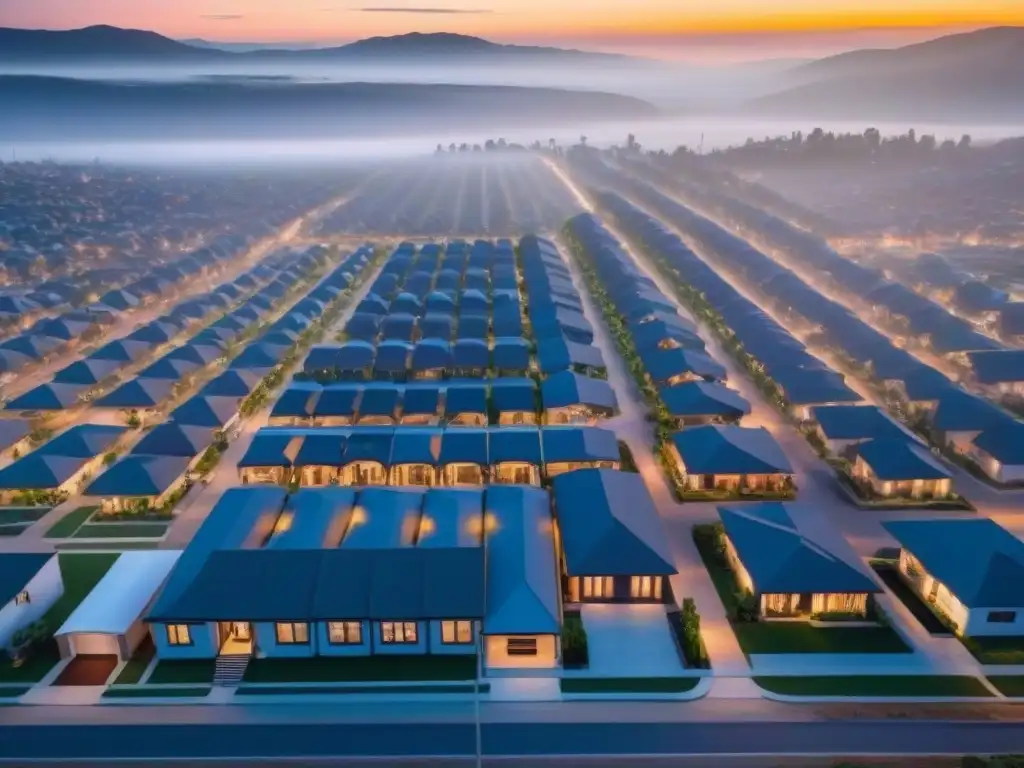 Vibrante mercado inmobiliario en frontera: inversión prometedora Vista aérea de un bullicioso pueblo fronterizo con diversidad arquitectónica y actividad inmobiliaria