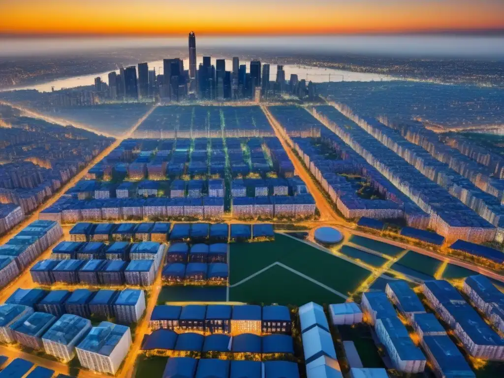 Análisis geoespacial y desarrollo urbano: ciudad moderna en alta resolución Vista aérea de ciudad con análisis datos geoespaciales mercado inmobiliario