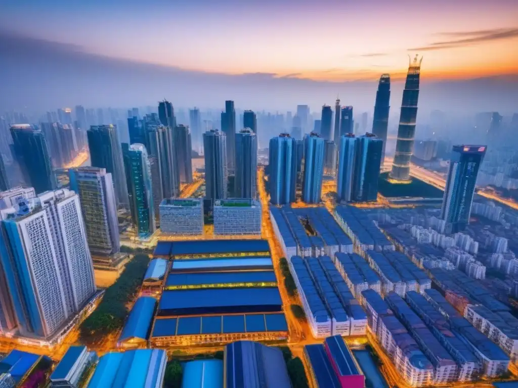 Contrastes urbanos: arquitectura tradicional y moderna en Asia Vista aérea de la ciudad asiática con mezcla de arquitectura tradicional y moderna