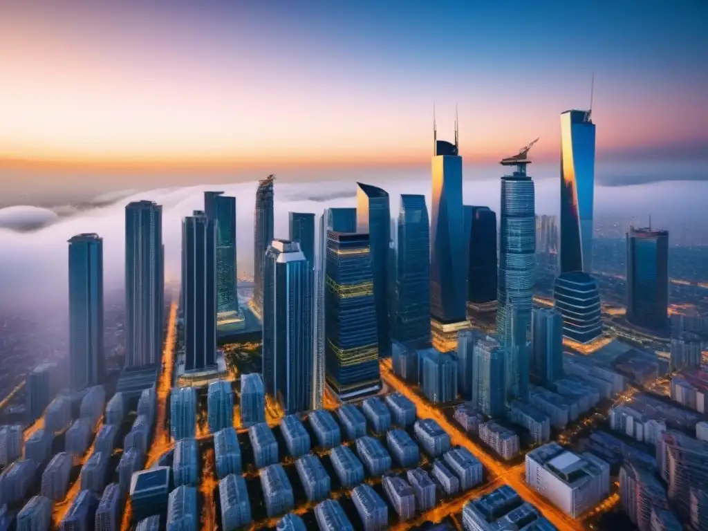 Metrópolis vibrante: oportunidades de inversión en bienes raíces globales Vista aérea de una ciudad bulliciosa con rascacielos altos, representando oportunidades de inversión inmobiliaria internacional