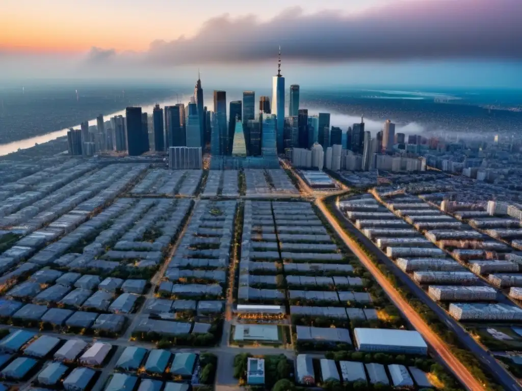 Contrastes urbanos: lujo y decadencia en la ciudad Vista aérea de una ciudad con contrastes por impacto de crisis económicas en valor de propiedades