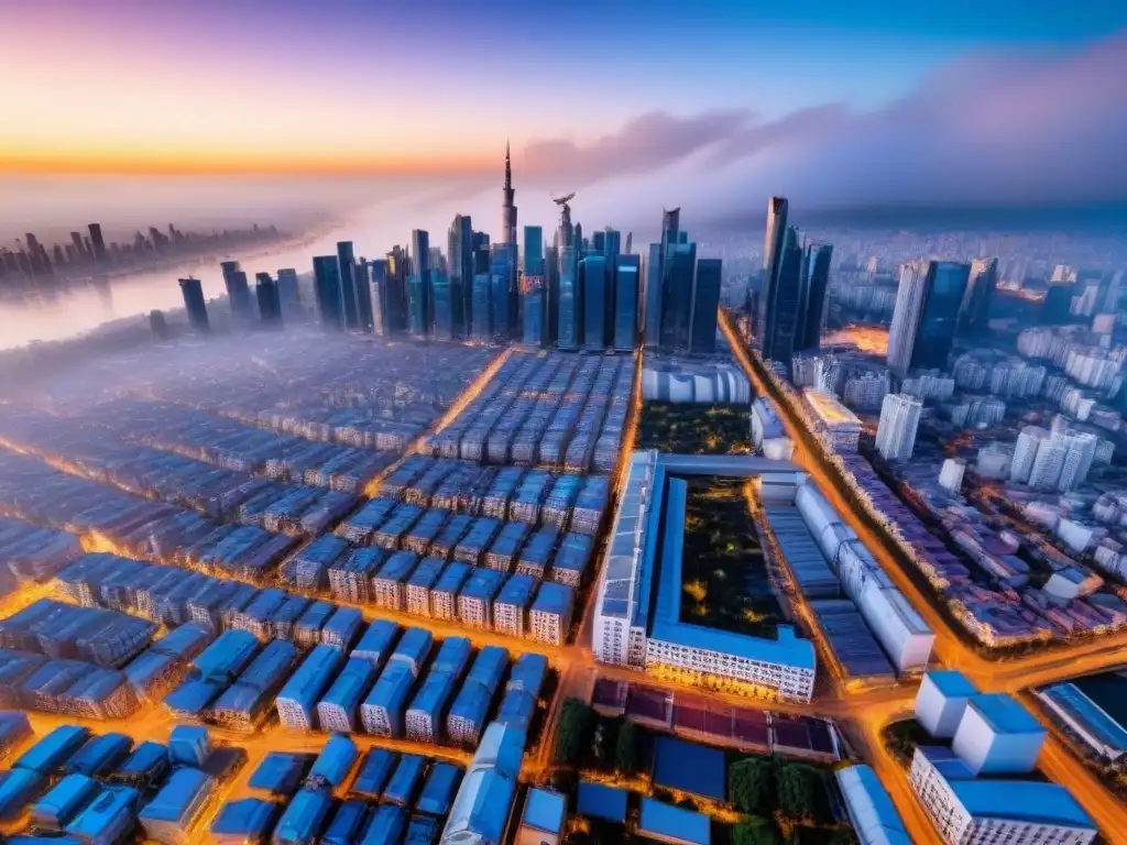 Metrópolis en crecimiento: oportunidades inmobiliarias en países emergentes Vista aérea de una ciudad en desarrollo con rascacielos modernos y arquitectura tradicional