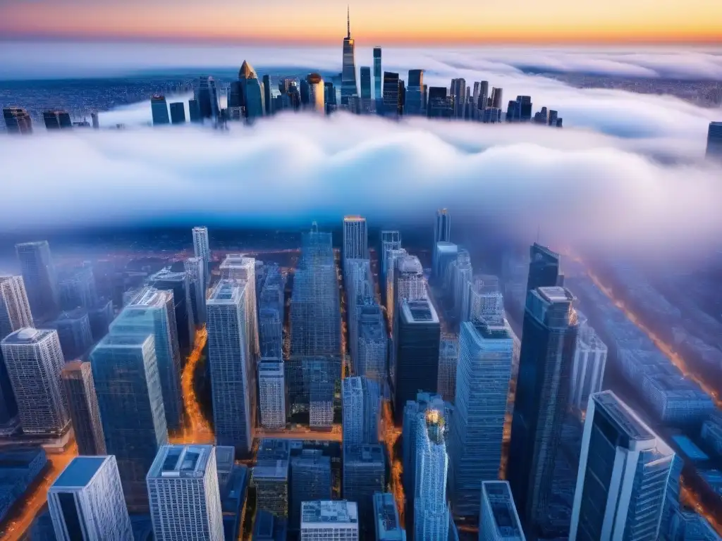 Horizonte urbano: Fusiones revolucionan mercado inmobiliario global Vista aérea de ciudad dinámica con rascacielos modernos y calles bulliciosas, reflejando fusiones mercado inmobiliario internacional