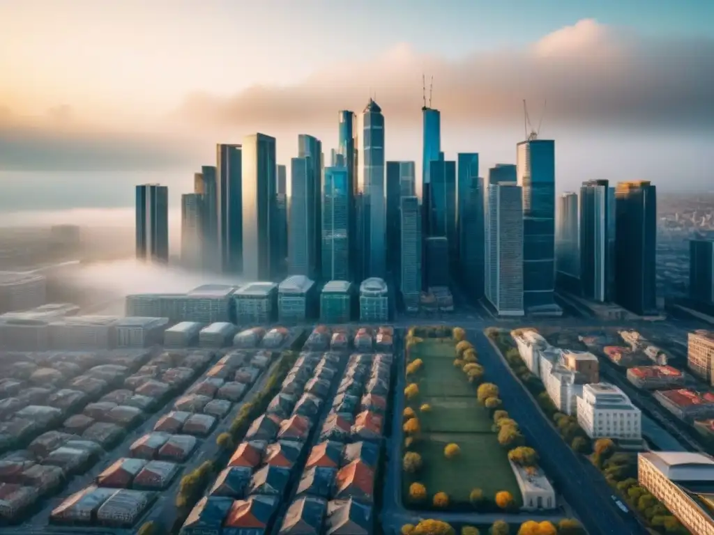 Ciudad multicultural: vibrante paisaje urbano con diversidad cultural Vista aérea de ciudad dinámica con impacto migración mercado inmobiliario