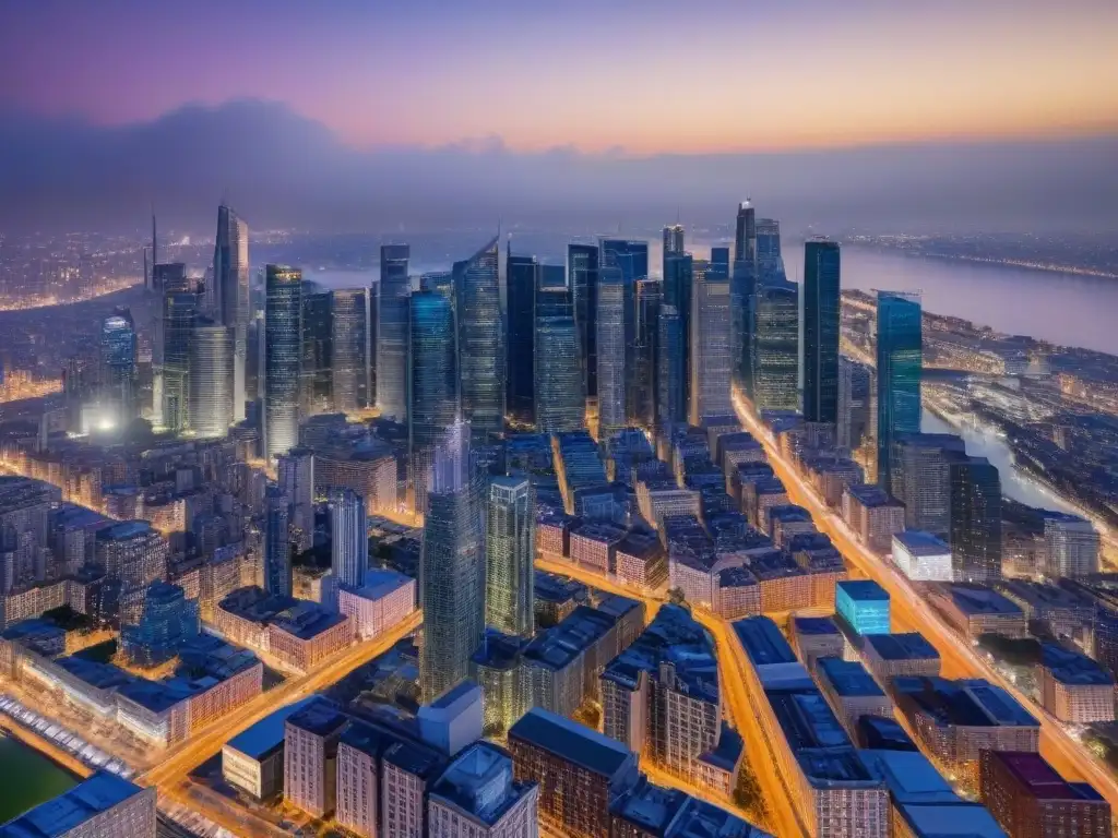 Contrastes urbanos: prosperidad vs Vista aérea de una ciudad con impacto de crisis económicas en inversores: rascacielos vibrantes vs edificios en declive