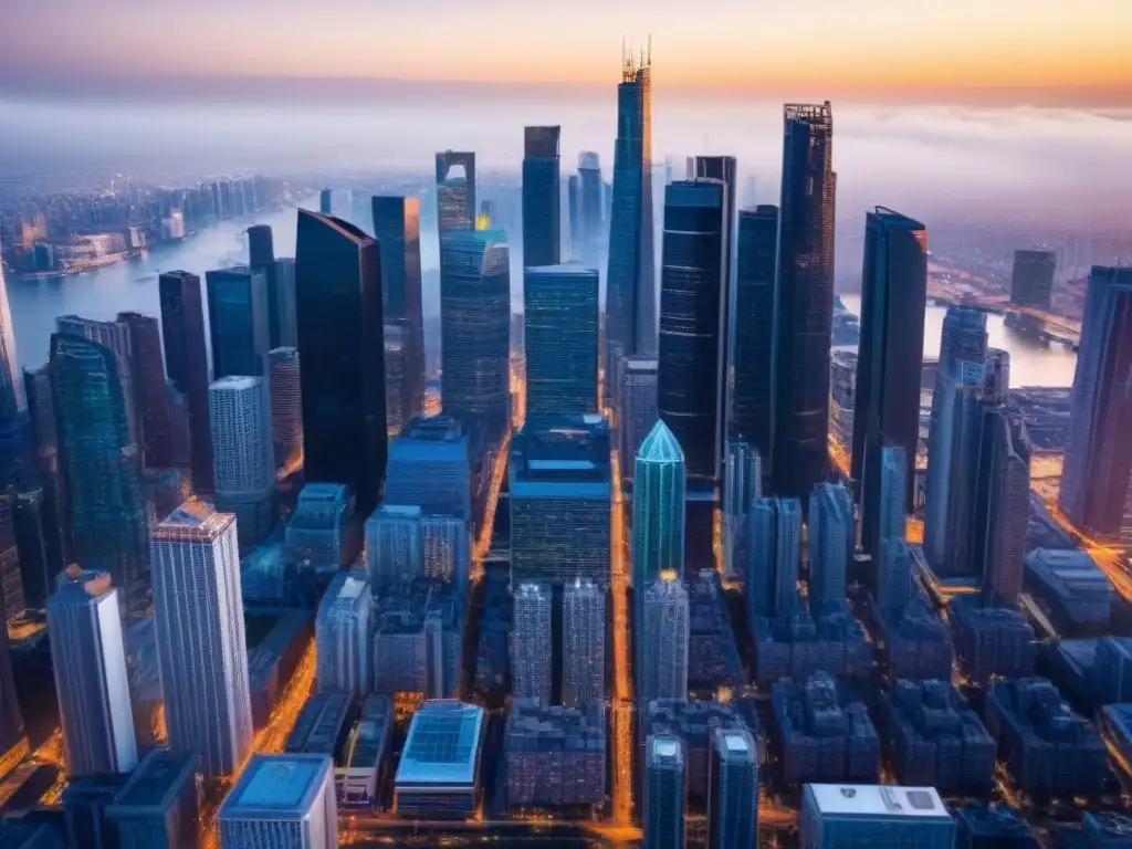Skyline urbano moderno: oportunidades de inversión inmobiliaria en 2023 Vista aérea de una ciudad llena de rascacielos modernos, reflejando un próspero mercado inmobiliario