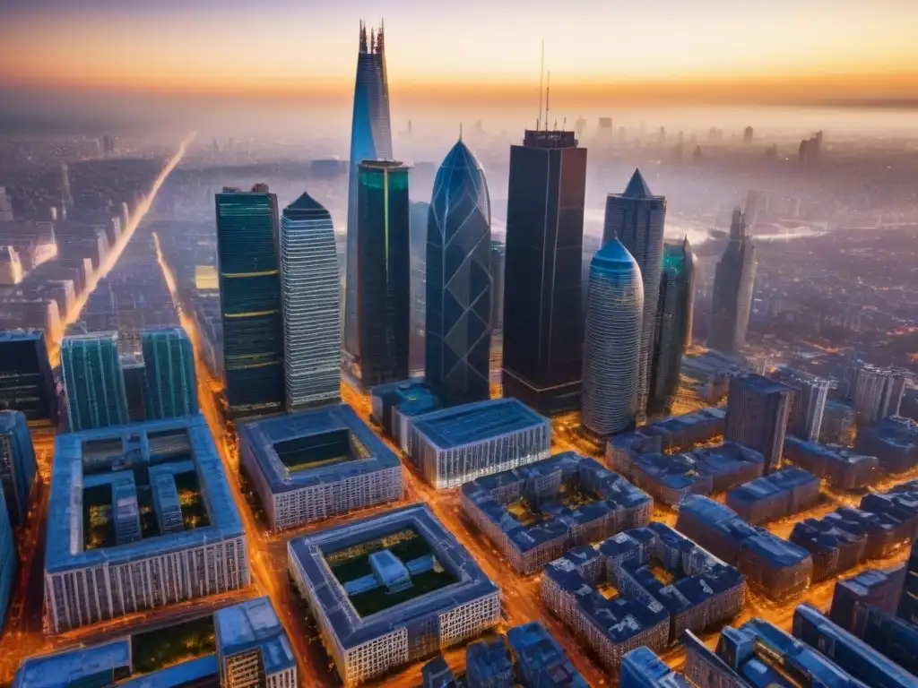 Metrópolis emergente: oportunidades de inversión en mercado en desarrollo Vista aérea de ciudad en mercado emergente, muestra rascacielos, arquitectura moderna y bullicio de calles