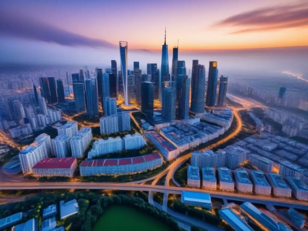 Metrópolis vibrante: paisaje urbano moderno en alta resolución Vista aérea de una ciudad moderna con edificios, carreteras y actividad urbana
