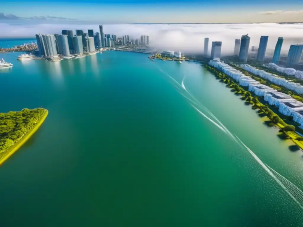 Metrópolis vibrante: inversión inmobiliaria internacional segura Vista aérea de una ciudad moderna y bulliciosa con rascacielos y espacios verdes, reflejo de un próspero mercado inmobiliario internacional seguro