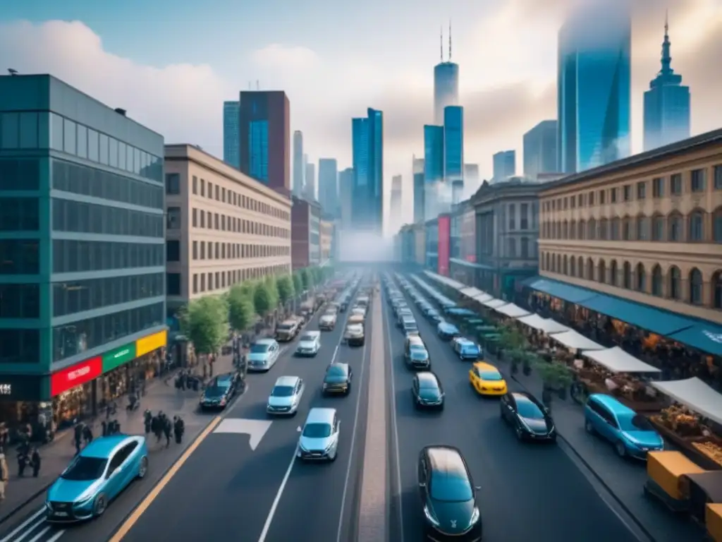 Cityscape postindustrial vibrante: mezcla de arquitectura antigua y moderna Vista aérea de una ciudad postindustrial vibrante, mezcla de rascacielos y edificios históricos revitalizados