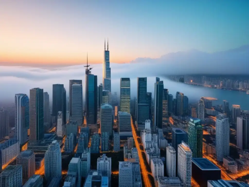 Contraste urbano: modernidad y tradición en mercados inmobiliarios emergentes Vista aérea de una ciudad con rascacielos modernos junto a arquitectura tradicional, simbolizando el crecimiento de inversiones inmobiliarias internacionales emergentes