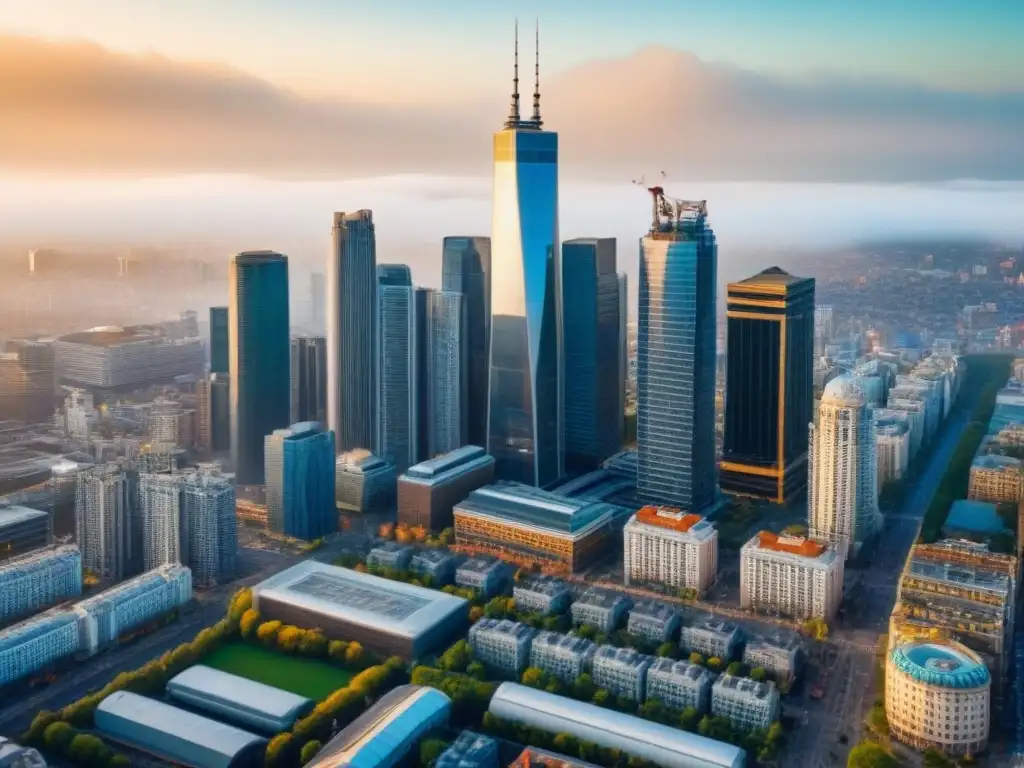Inversión inmobiliaria: realidades y oportunidades en la ciudad Vista aérea de una ciudad con rascacielos modernos y edificios históricos, representa la inversión anticíclica en bienes raíces