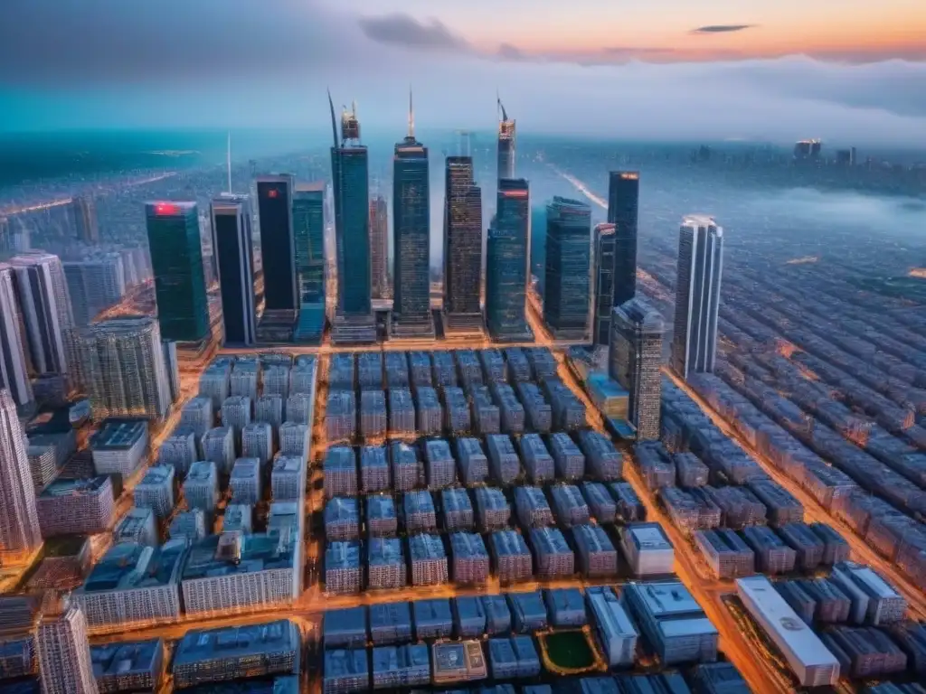 Metrópolis diversa: vibrante panorama urbano en alta resolución Vista aérea de una ciudad urbana con diversidad demográfica y tendencias del mercado inmobiliario