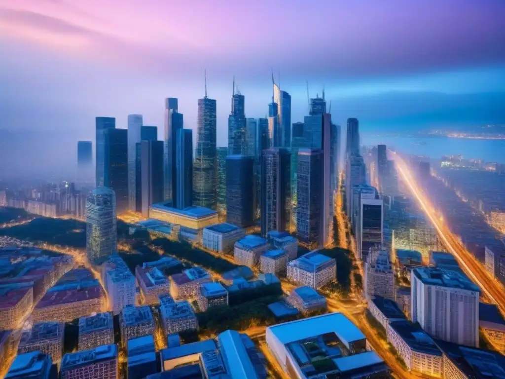 Vibrante paisaje urbano: oportunidades en el mercado inmobiliario Vista aérea de ciudad vibrante con rascacielos y edificios comerciales, simbolizando oportunidades subestimadas mercado inmobiliario comercial