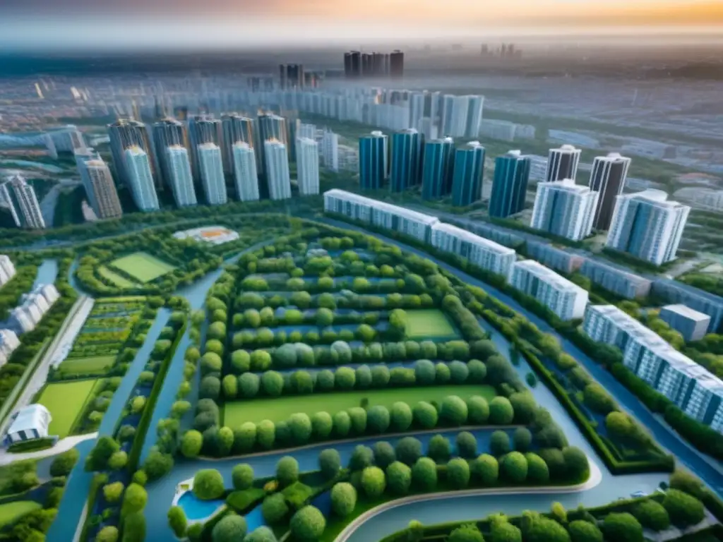 Opciones de Vivienda Asequible en Ciudad Vibrante Vista aérea de ciudad vibrante con opciones de vivienda asequible, reflejando inversión inteligente en tiempos económicos inciertos