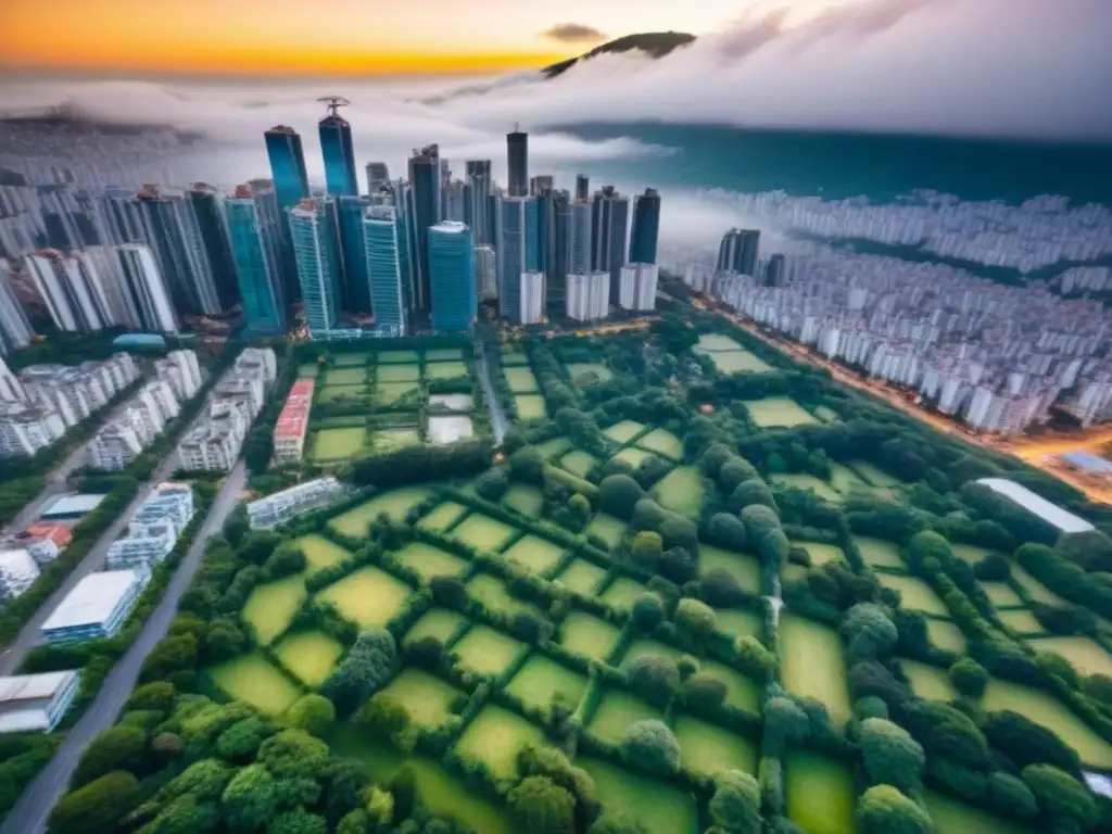 Vibrante ciudad latinoamericana: modernidad y naturaleza 'Vista aérea de una ciudad vibrante en América Latina, con modernos rascacielos y parques verdes, reflejando la energía urbana