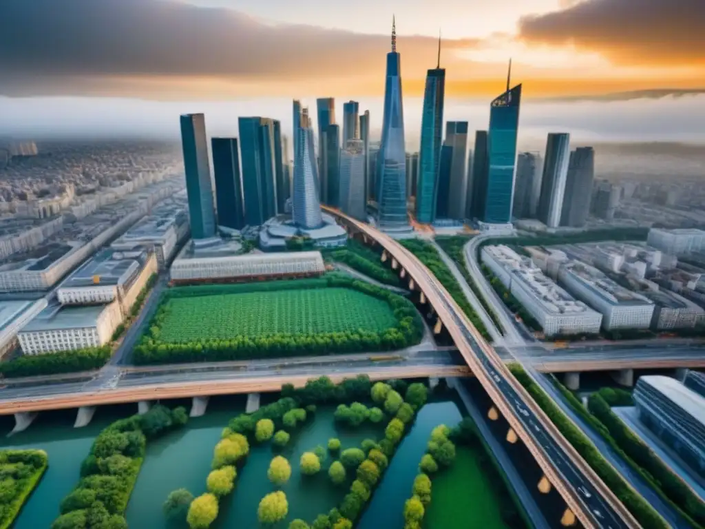 Contrastes urbanos: modernidad y tradición en la metrópolis Vista aérea de una ciudad vibrante con diversidad arquitectónica, reflejando el impacto de la migración en el mercado inmobiliario