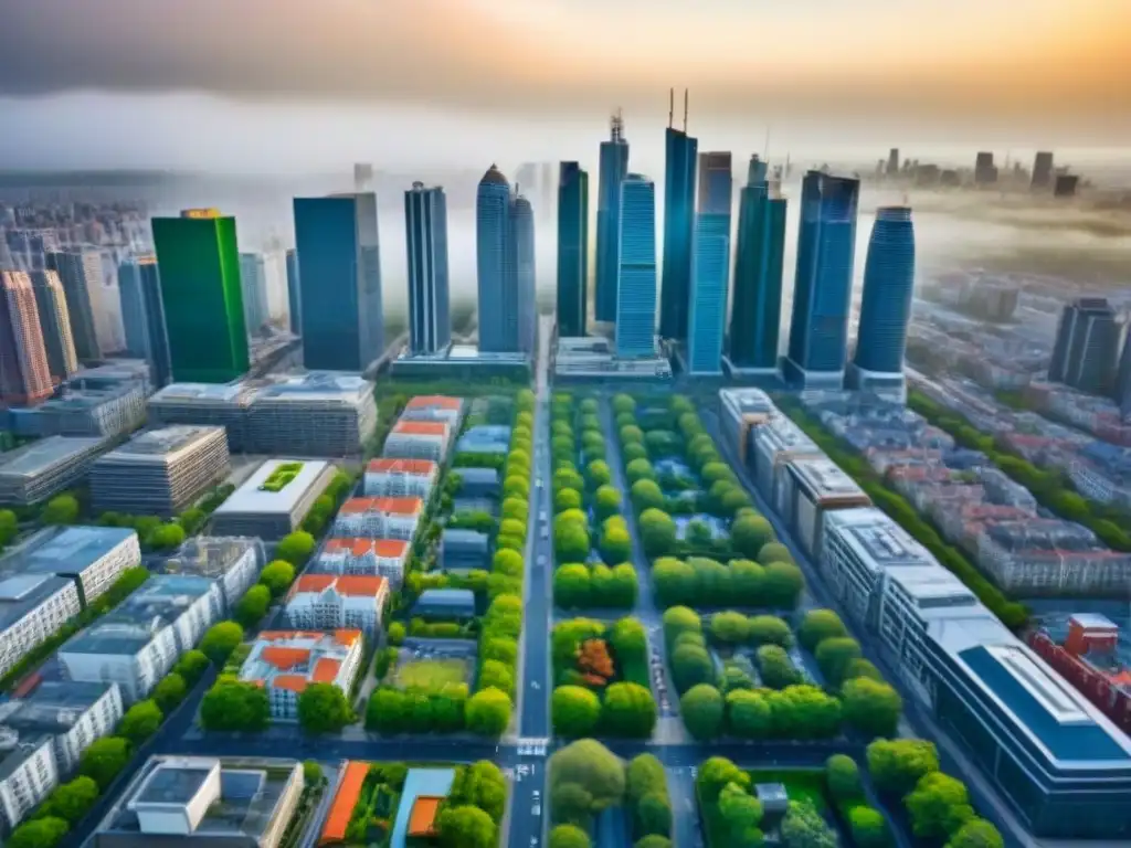 Metrópolis dinámica: arquitectura global en una ciudad vibrante Vista aérea de una ciudad vibrante y diversa, reflejando el dinamismo del mercado inmobiliario global y sus casos de éxito