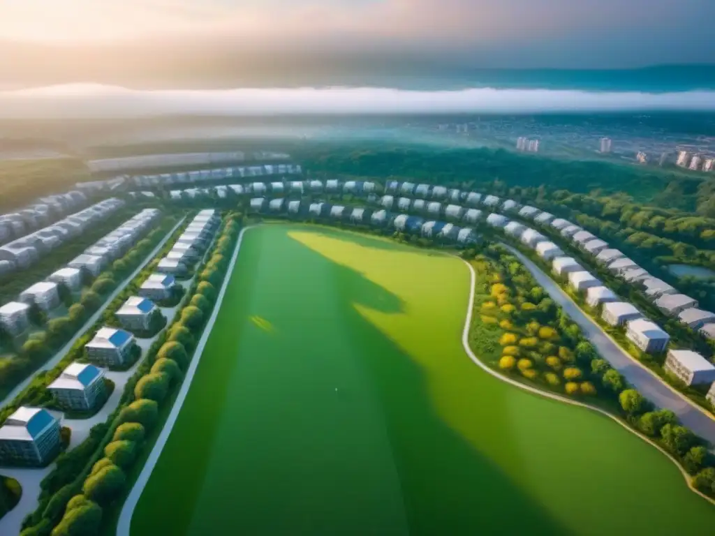 Desarrollo inmobiliario integrado: armonía urbana Vista aérea de desarrollos inmobiliarios integrados que transforman la comunidad