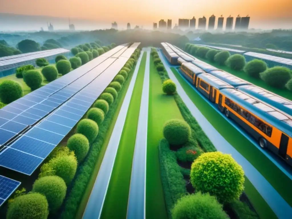 Metrópolis sostenible: arquitectura moderna en armonía con la naturaleza Vista aérea de desarrollos inmobiliarios sostenibles en áreas metropolitanas, integrados con espacios verdes y energía solar