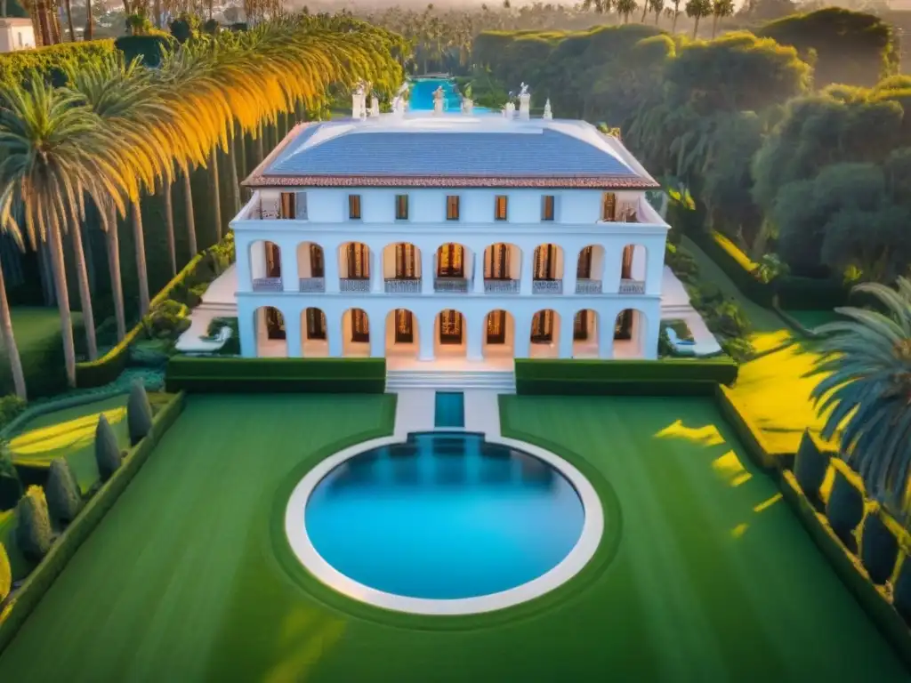 Vista aérea deslumbrante de Palazzo di Amore en Beverly Hills, mansiones lujosas mercado inmobiliario