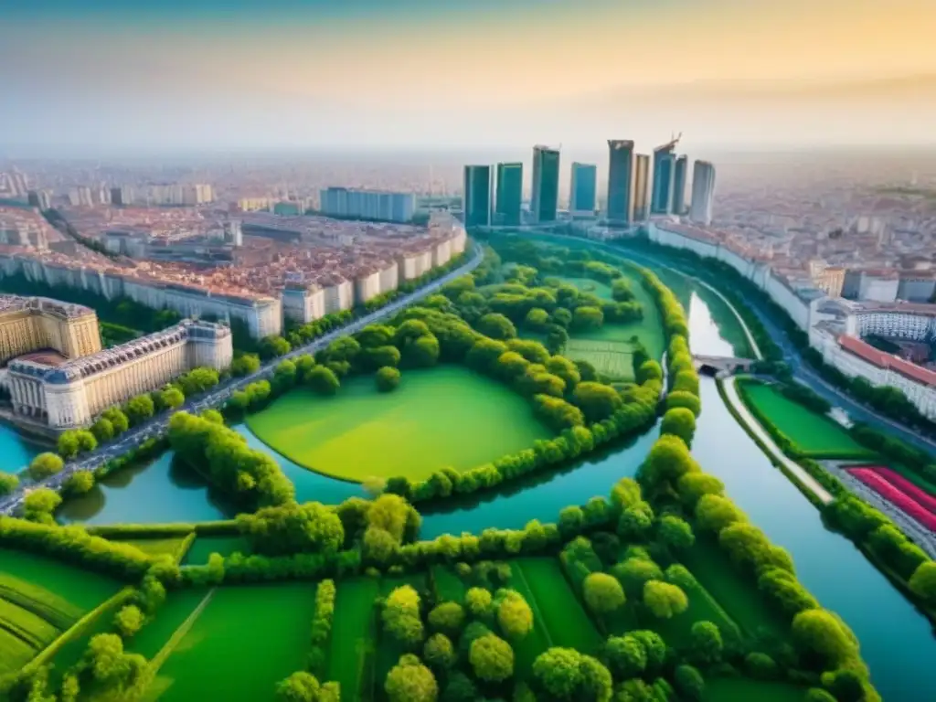 Panorámica de Bucarest: historia y modernidad Vista aérea detallada de Bucarest, Rumanía, muestra arquitectura histórica y rascacielos modernos