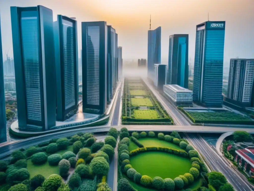 Vibrante ciudad urbana: oportunidades de inversión inmobiliaria Vista aérea detallada de una ciudad bulliciosa con rascacielos modernos y edificios residenciales, mostrando un paisaje urbano diverso con personas caminando por las calles, autos transitando y espacios verdes intercalados en el horizonte urbano
