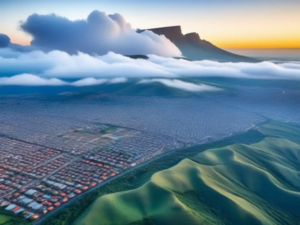 Metrópolis africana en crecimiento: tradición y modernidad Vista aérea detallada de una ciudad africana en crecimiento con contrastes entre arquitectura tradicional y rascacielos modernos