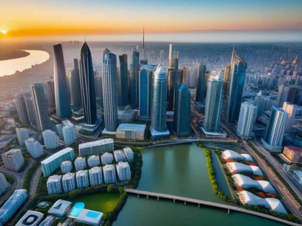 Inversiones inmobiliarias internacionales: diversidad y crecimiento urbano Vista aérea detallada de una ciudad con propiedades inmobiliarias internacionales, realzando la inversión en mercados inmobiliarios internacionales