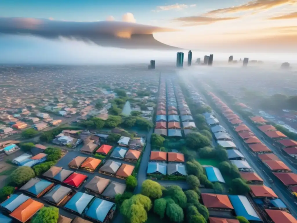 Vista aérea detallada de una ciudad bulliciosa en África Subsahariana
