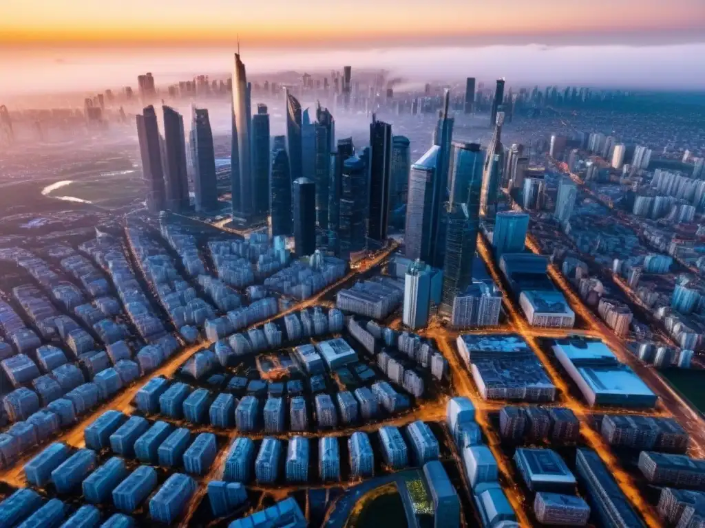 Metrópolis vibrante: atractivo mercado inmobiliario internacional Vista aérea detallada de una ciudad bulliciosa, con rascacielos y edificios modernos