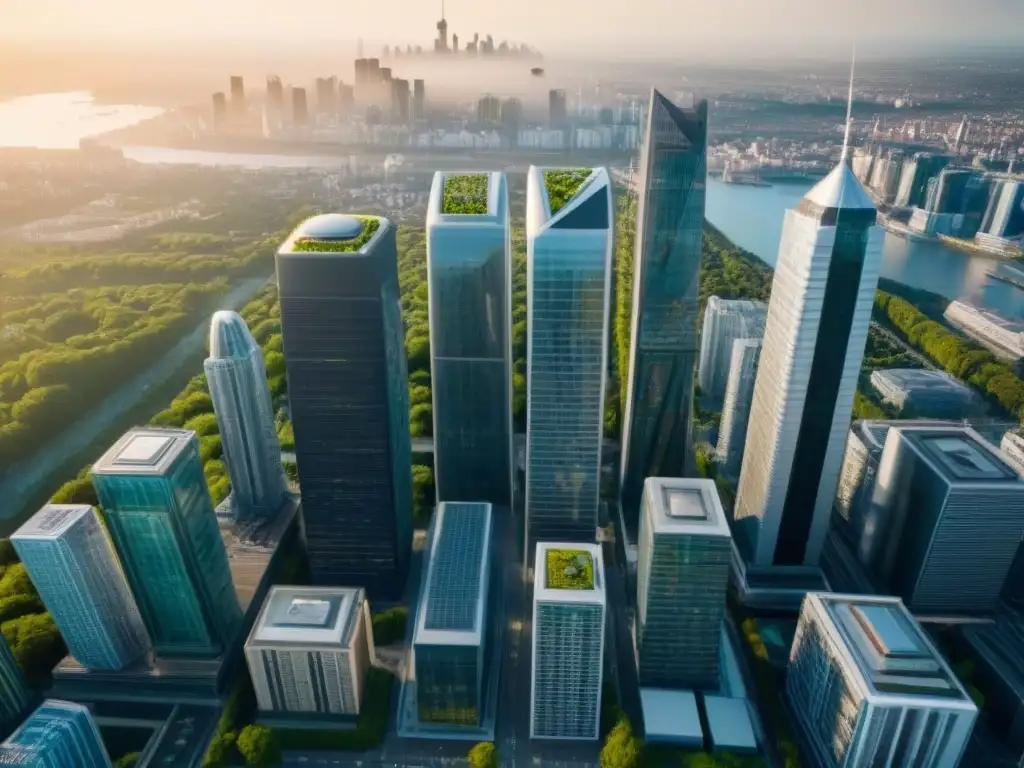 Metrópolis moderna: Rascacielos y naturaleza en armonía postBrexit Vista aérea detallada de ciudad bulliciosa con rascacielos modernos y diseño arquitectónico elegante