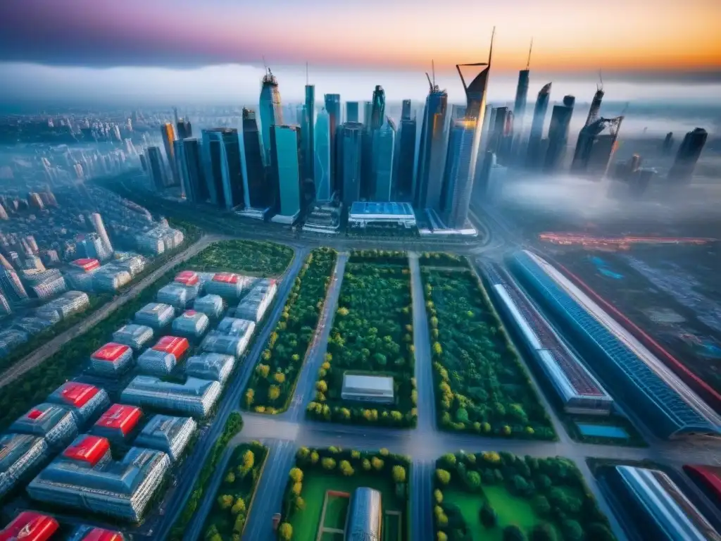 Skyline dinámico: oportunidades de inversión en mercados emergentes Vista aérea detallada de una ciudad en mercado emergente, símbolo de oportunidad para estrategia inversión inmobiliaria mercados emergentes