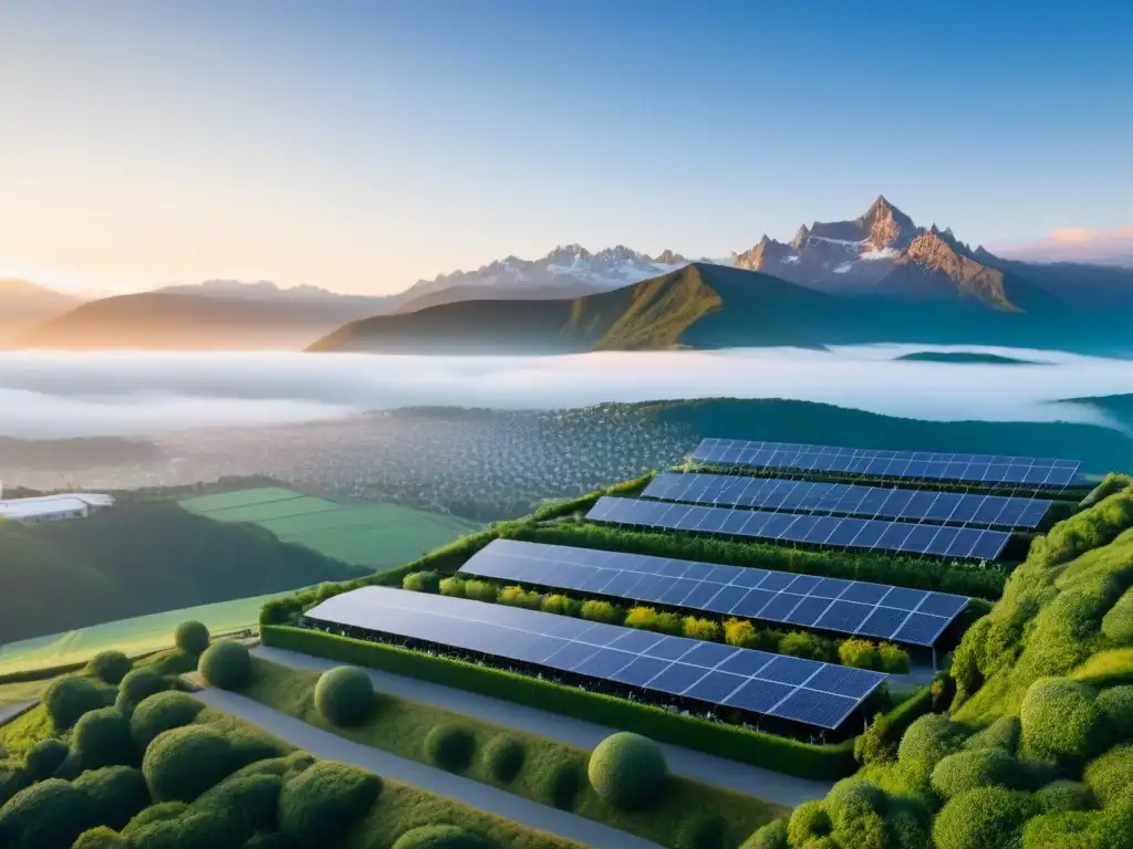 Vista aérea detallada de una ciudad sostenible con edificios eficientes y tecnologías verdes, reducir huella carbono edificios eficiencia