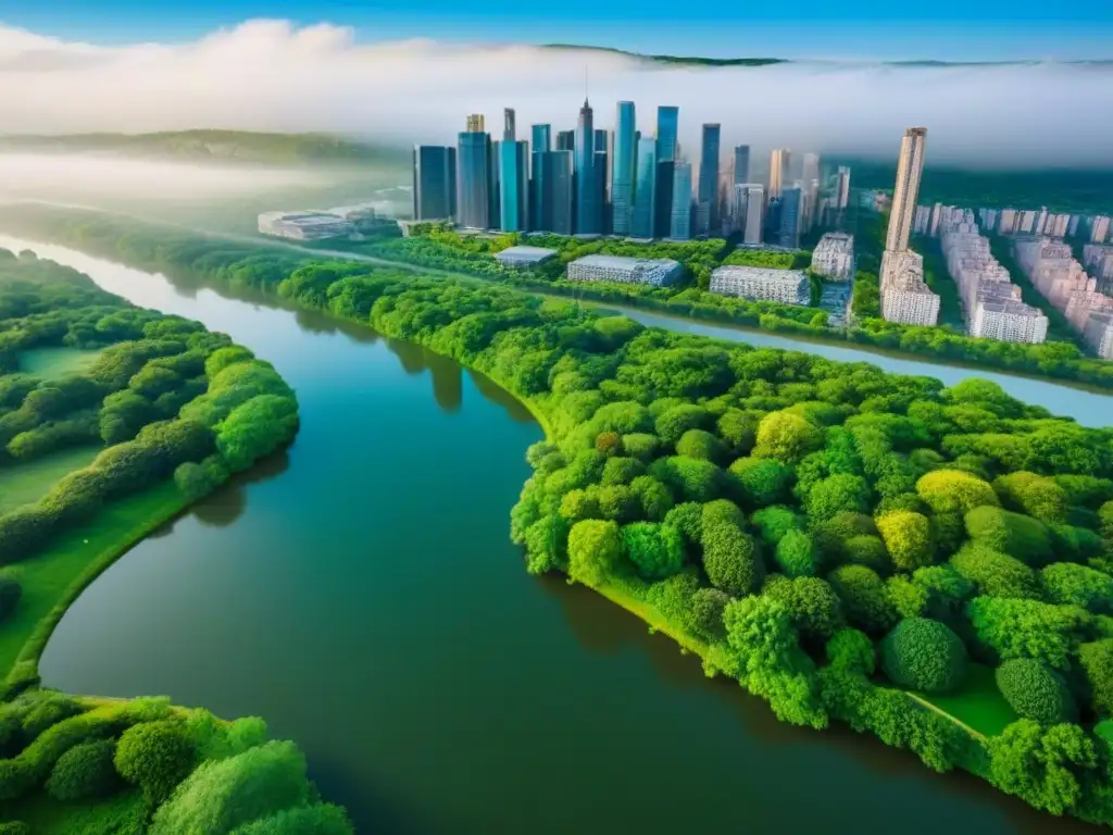 Armonía urbana: Ciudad con parques verdes Vista aérea detallada de una ciudad con parques verdes, realzando la armonía urbana y natural, beneficios zonas verdes valor inmobiliario