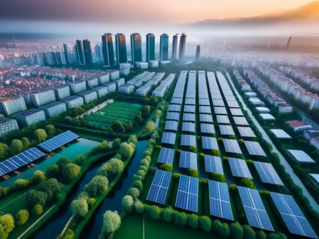 Contrastes urbanos en Europa del Este: impacto del cambio climático Vista aérea detallada de ciudad europea