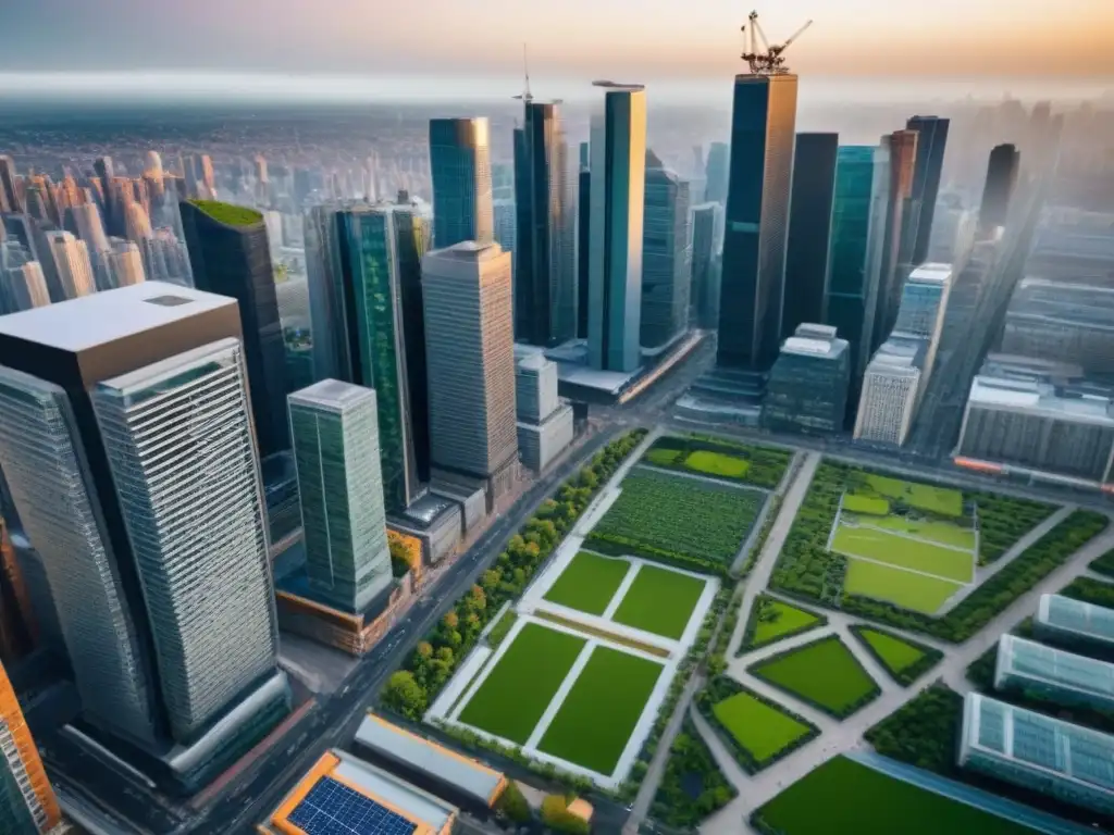 Vista aérea detallada de una ciudad vibrante con proyectos regeneración urbana internacional