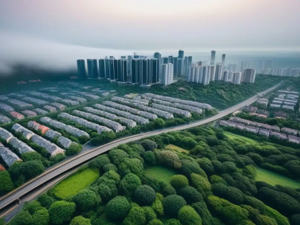 Viviendas generacionales: panorámica urbana detallada Vista aérea detallada de una ciudad con preferencias inmobiliarias generaciones internacionales