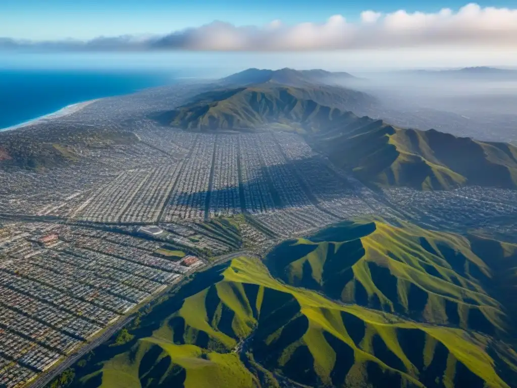 Vista aérea detallada de la frontera San Diego-Tijuana: contrastes urbanos y oportunidades de inversión Vista aérea detallada de la región fronteriza San Diego-Tijuana, mostrando la energía vibrante de los mercados inmobiliarios fronterizos