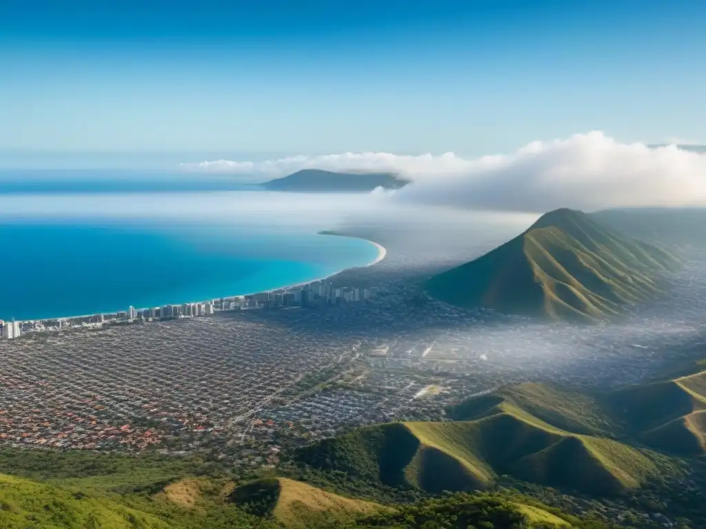 Horizonte vibrante de Dili: fusión arquitectónica en Timor-Leste Vista aérea detallada de Dili, Timor Oriental, fusionando arquitectura tradicional con rascacielos modernos