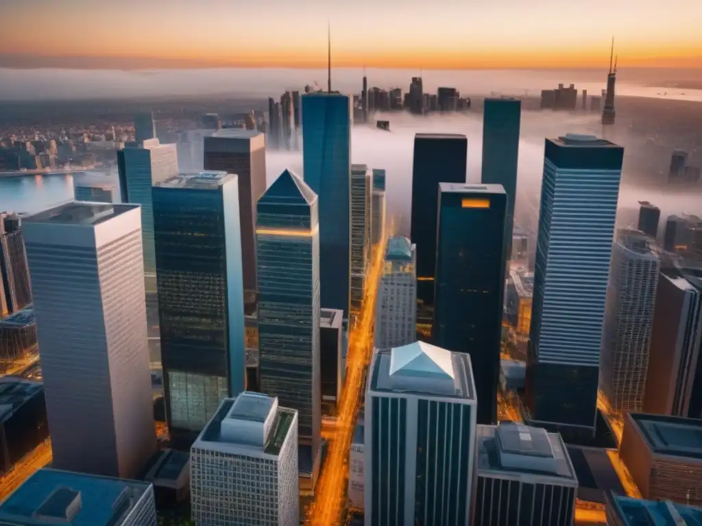 Vista aérea detallada de distrito comercial con rascacielos modernos Vista aérea detallada de distrito comercial con rascacielos modernos y oficinas, reflejando la importancia de coberturas seguros propiedades comerciales
